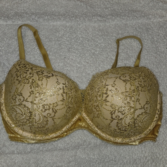Victoria's Secret: Push-Up Floral Lace Yellow With Metallic Gold Bra. Sz 40DD. - Picture 4 of 16